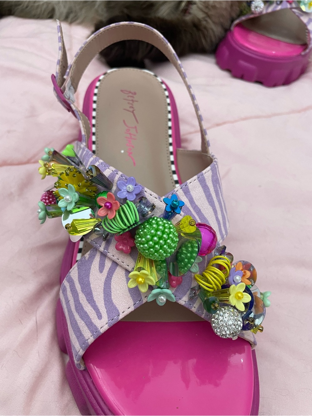 Betsey Johnson Pink Beaded Platform Sandals